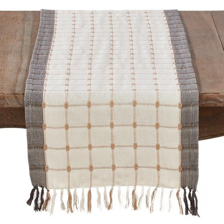 SARO LIFESTYLE SARO  Woven Windowpane &amp; Tassel Design Cotton Table Runner  Multi Color 2433.M1672B